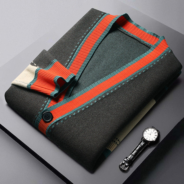 Norbert - Gebreide V-hals Vest met Contrasterende Details