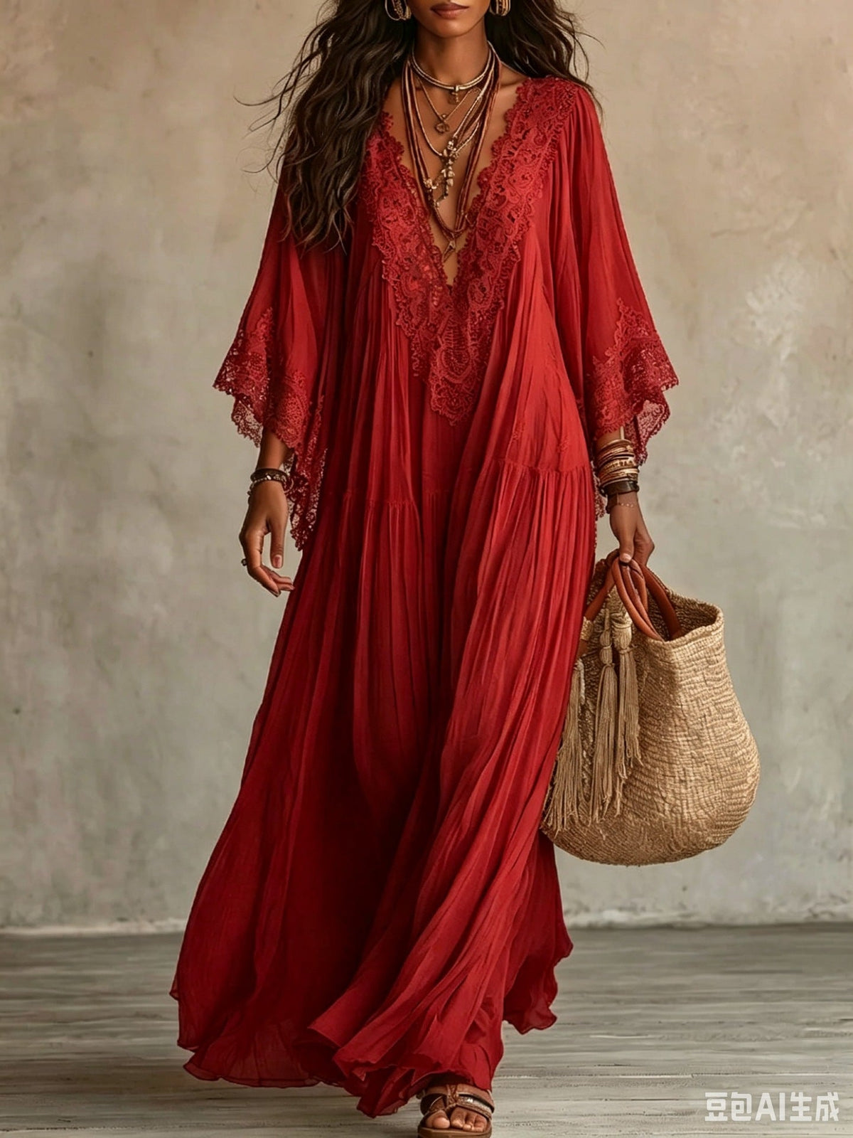 Juul - Maxi jurk voor dames in boho stijl met verfijnde kant