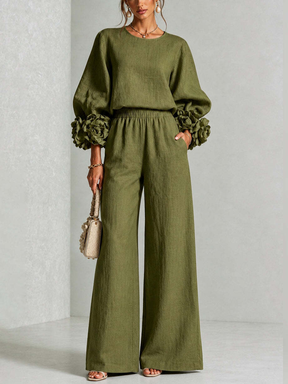 Marloes - Vrouwen tweedelig ensemble met elegante bloemenmouwen