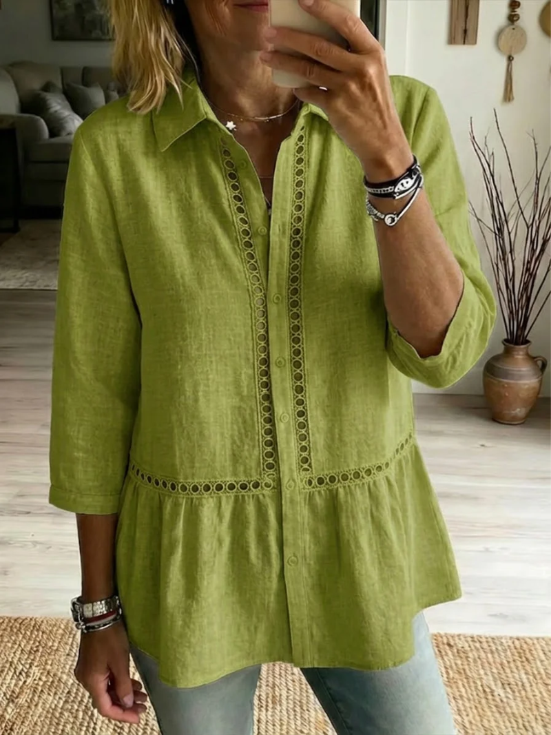 Nyvora - Vrouwen blouse met knopen, klassieke kraag, elegante uitsparingen