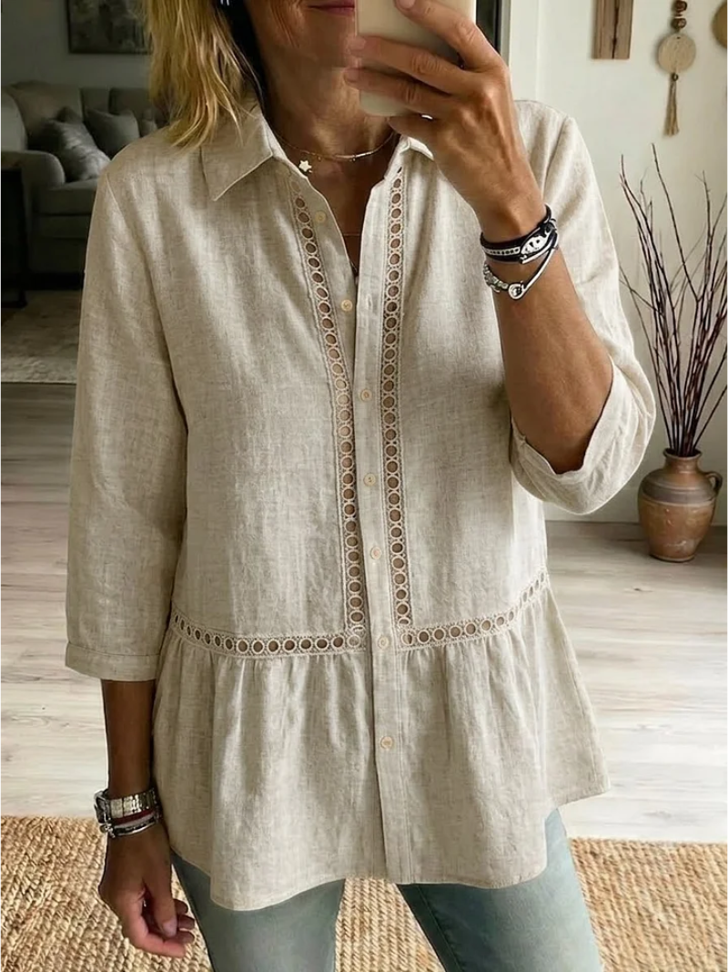 Nyvora - Vrouwen blouse met knopen, klassieke kraag, elegante uitsparingen