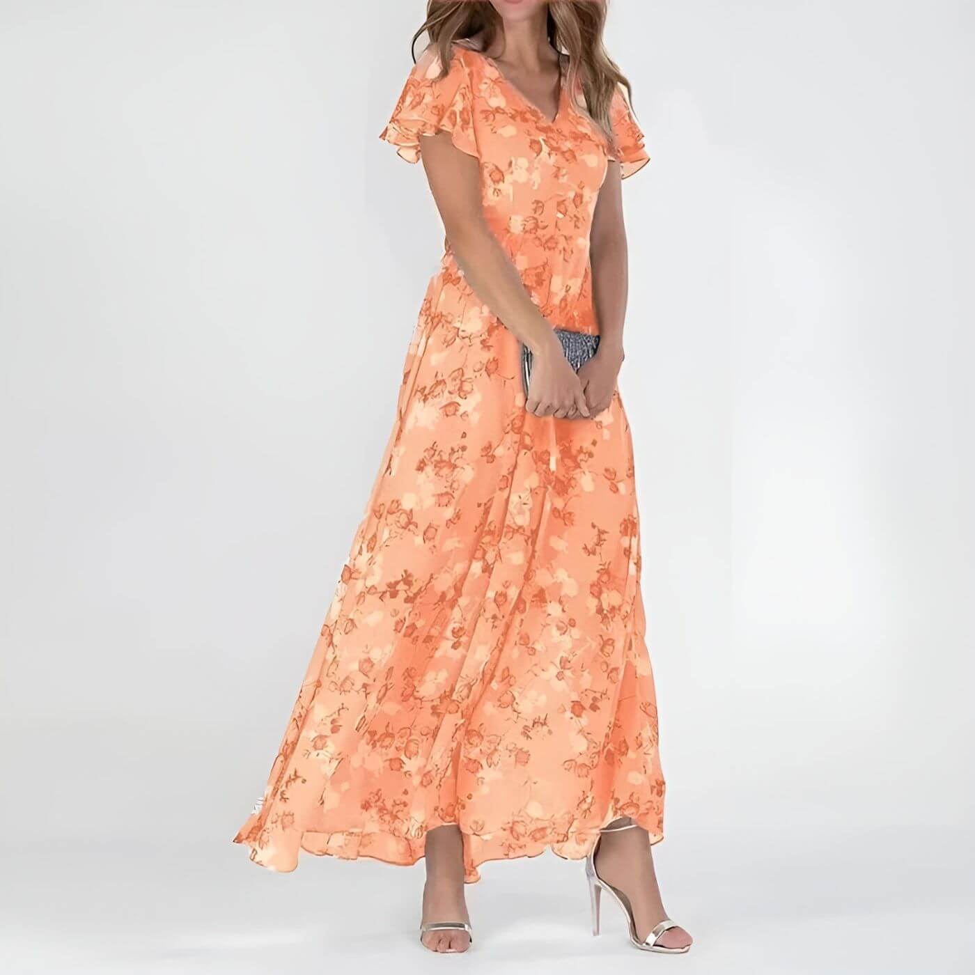 Sorevixa - Elegante maxi jurk voor vrouwen met bloemen en een vloeiende V-hals