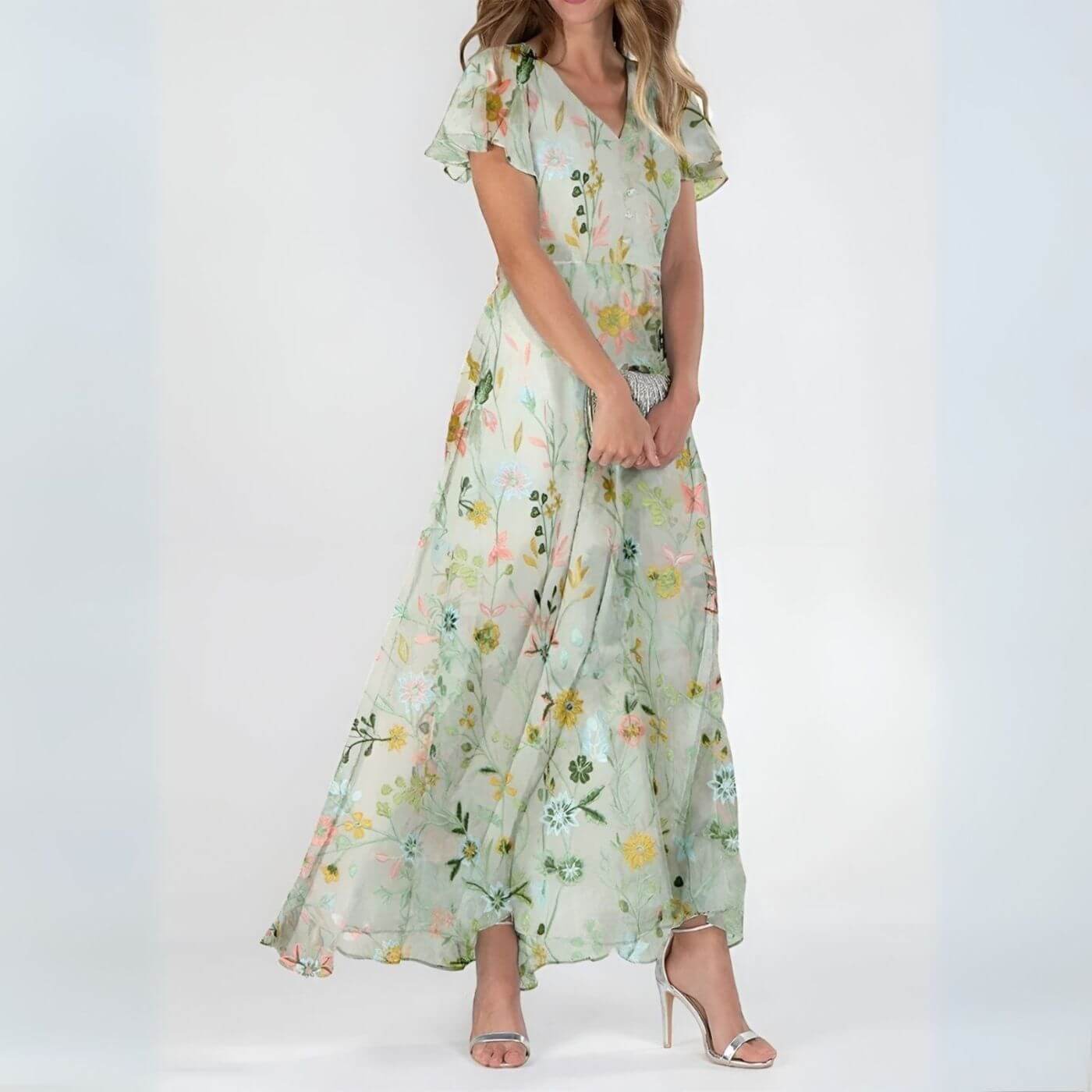 Sorevixa - Elegante maxi jurk voor vrouwen met bloemen en een vloeiende V-hals