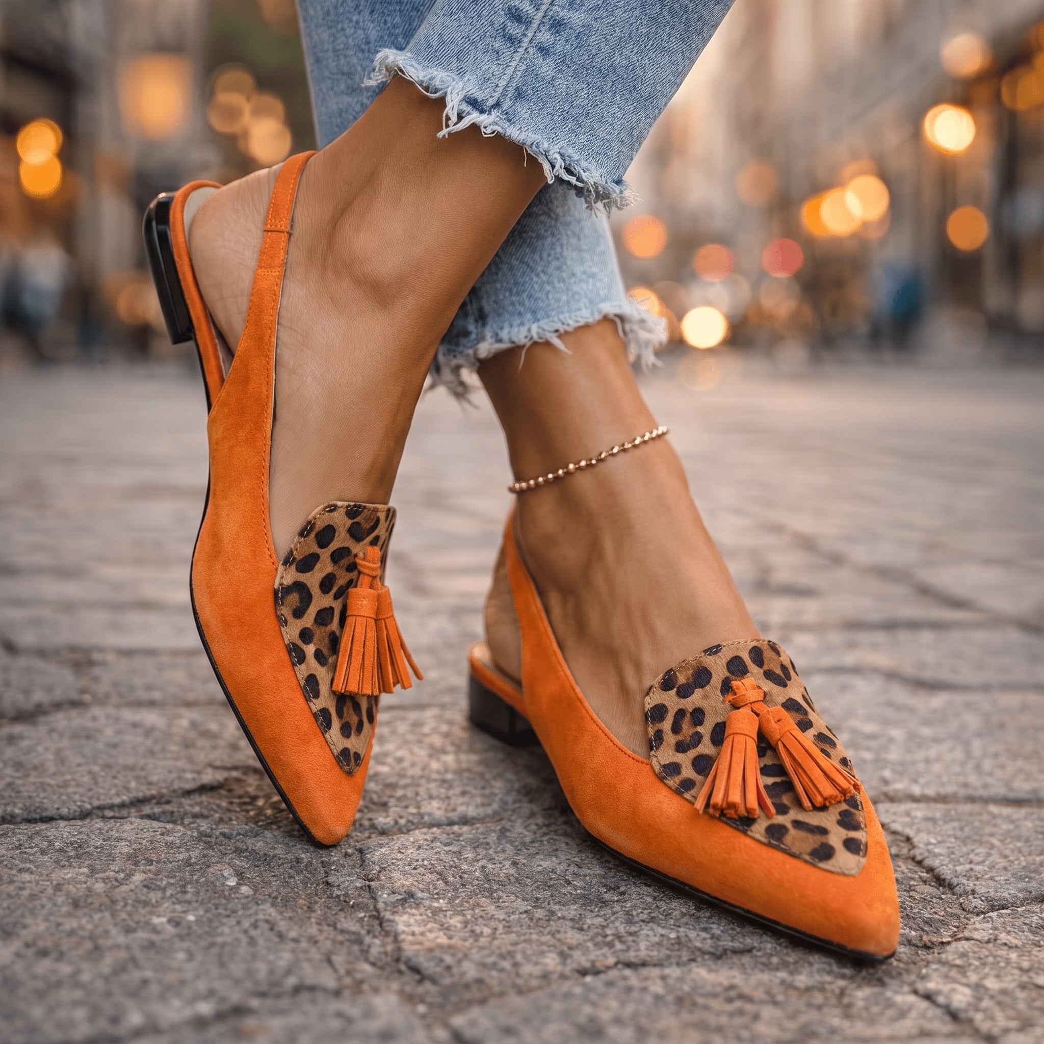 Nexoria - Elegante bicolor damesmules met trendy pompons