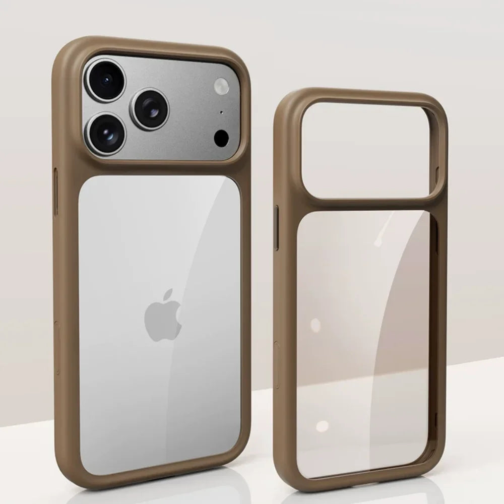 Coque de téléphone transparente de luxe bordeaux pour iPhone 17 18 Pro Max 17 18Pro, boutons métalliques, toucher peau, AI Touch, coque de protection antichoc