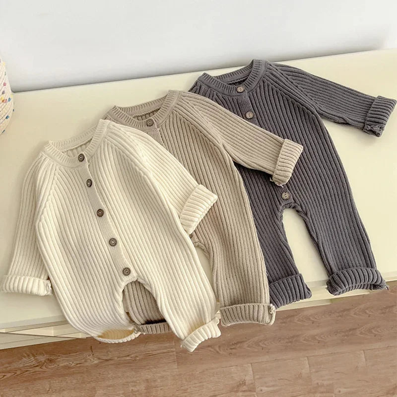 2025 automne pull nouveau-nés infantile filles garçons une pièce vêtements tricot barboteuse solide bébé garçons combinaison épaissir tricots tenues