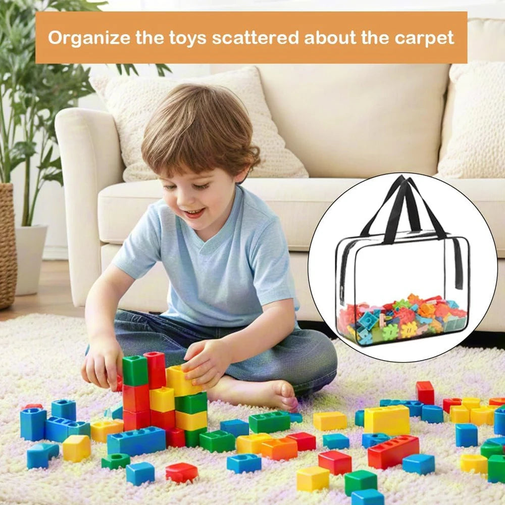 Grands sacs de rangement en PVC transparent pour jouets, sac de rangement en plastique réutilisable pour maquillage et cosmétiques, blocs de construction de Puzzle, 1/3/6/10/12 pièces