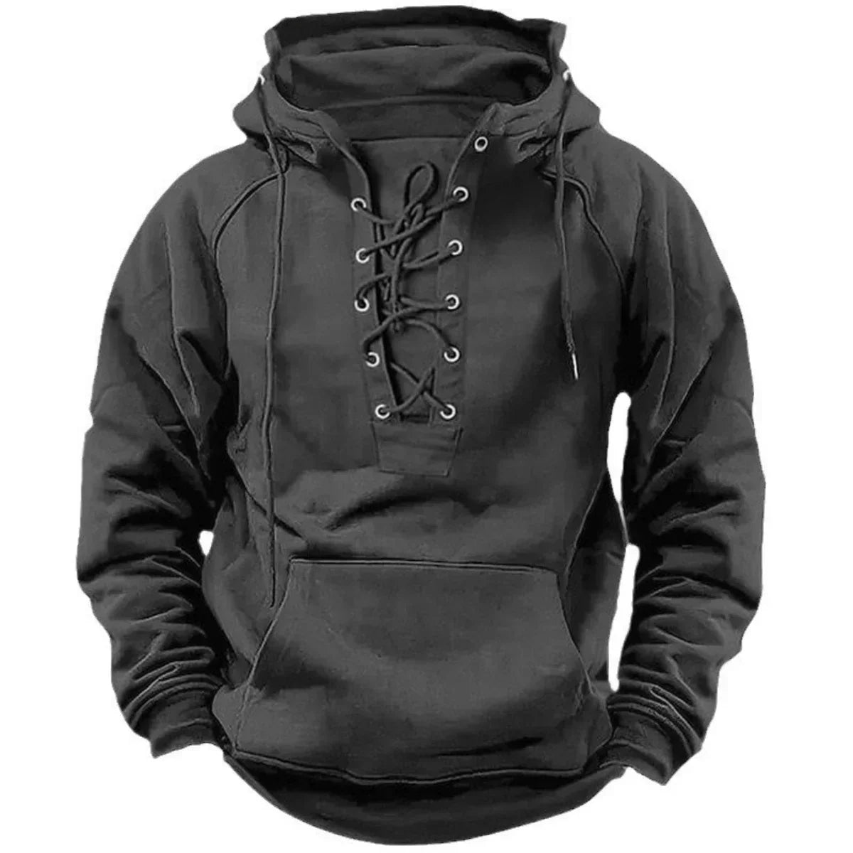Mathieu - Dikke hoodie voor mannen met vintage vetersluiting