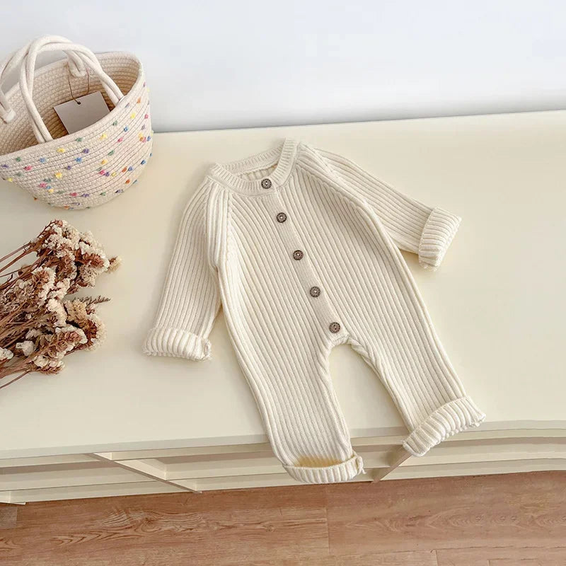 2025 automne pull nouveau-nés infantile filles garçons une pièce vêtements tricot barboteuse solide bébé garçons combinaison épaissir tricots tenues