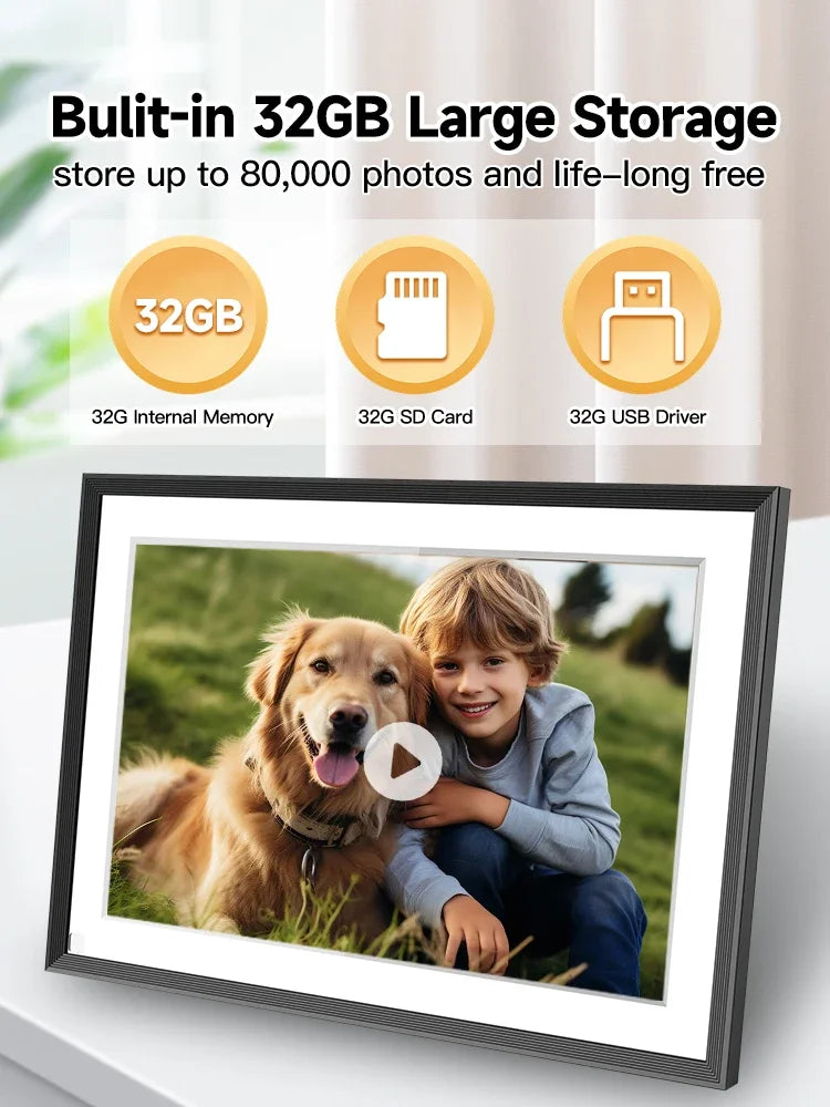 Christmas Gift Frameo 10.1 Inch WiFi Digital Picture Frame,1280 * 800IPS HD Cloud Smart Digital Photo Frame,32GB Storage,