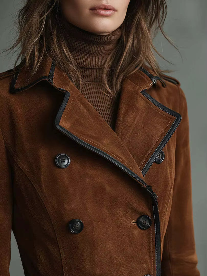 Kaliravessa - Elegante Suède Leren Trenchcoat