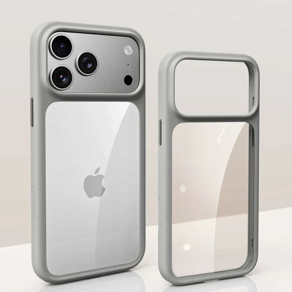 Coque de téléphone transparente de luxe bordeaux pour iPhone 17 18 Pro Max 17 18Pro, boutons métalliques, toucher peau, AI Touch, coque de protection antichoc