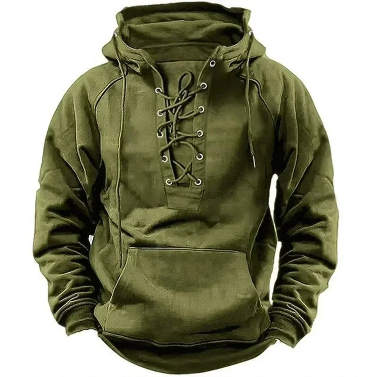 Mathieu - Dikke hoodie voor mannen met vintage vetersluiting