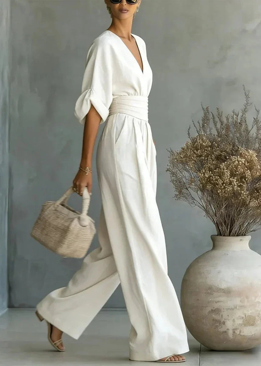 Helyrae - Dames Jumpsuit Met V-Hals Gedefinieerde Taille Elegante Vloeiende Pasvorm