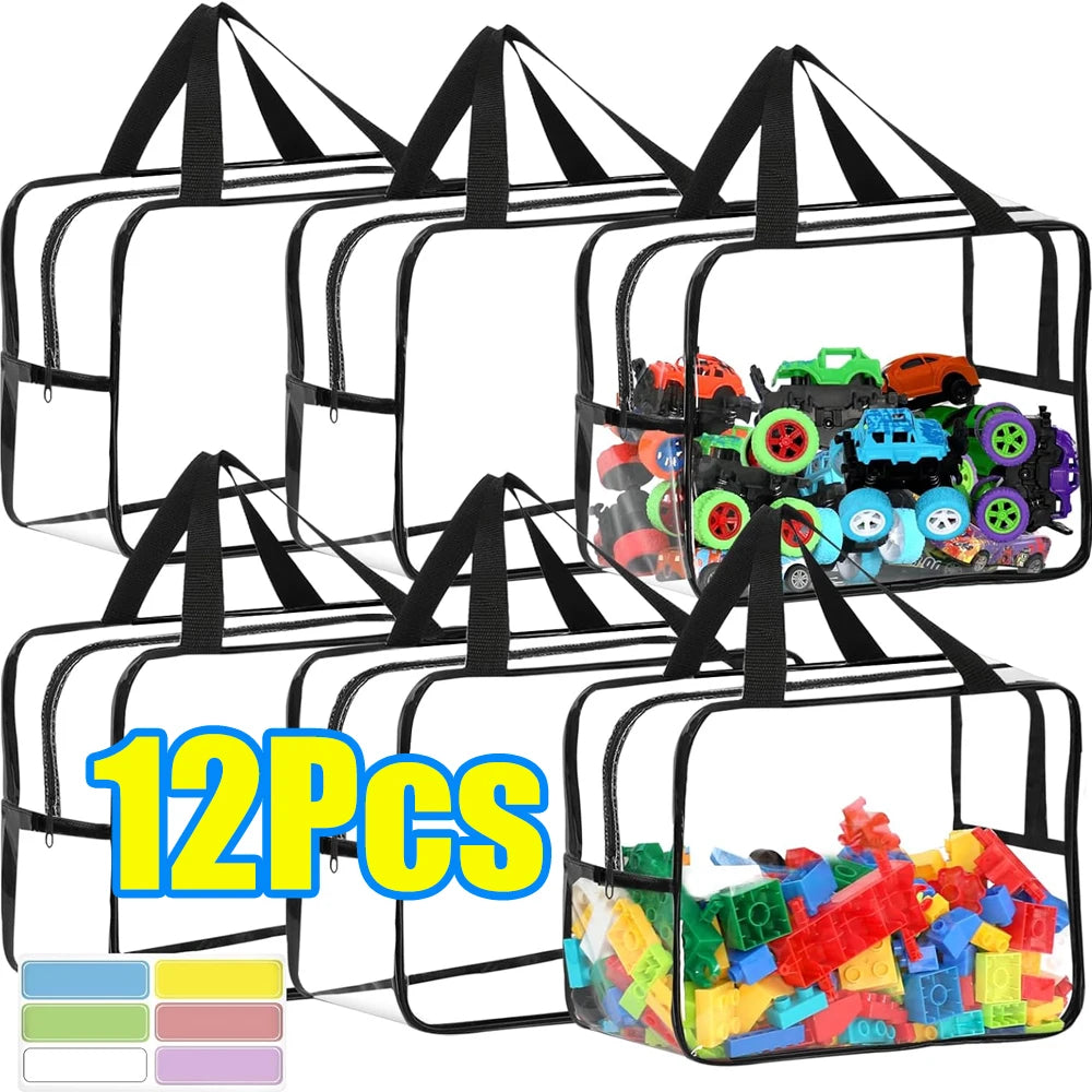 Grands sacs de rangement en PVC transparent pour jouets, sac de rangement en plastique réutilisable pour maquillage et cosmétiques, blocs de construction de Puzzle, 1/3/6/10/12 pièces