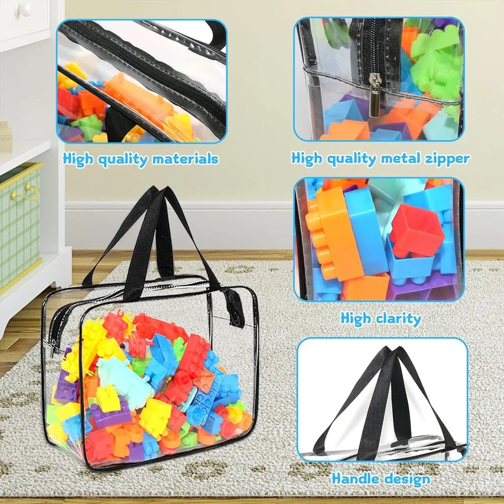 Grands sacs de rangement en PVC transparent pour jouets, sac de rangement en plastique réutilisable pour maquillage et cosmétiques, blocs de construction de Puzzle, 1/3/6/10/12 pièces