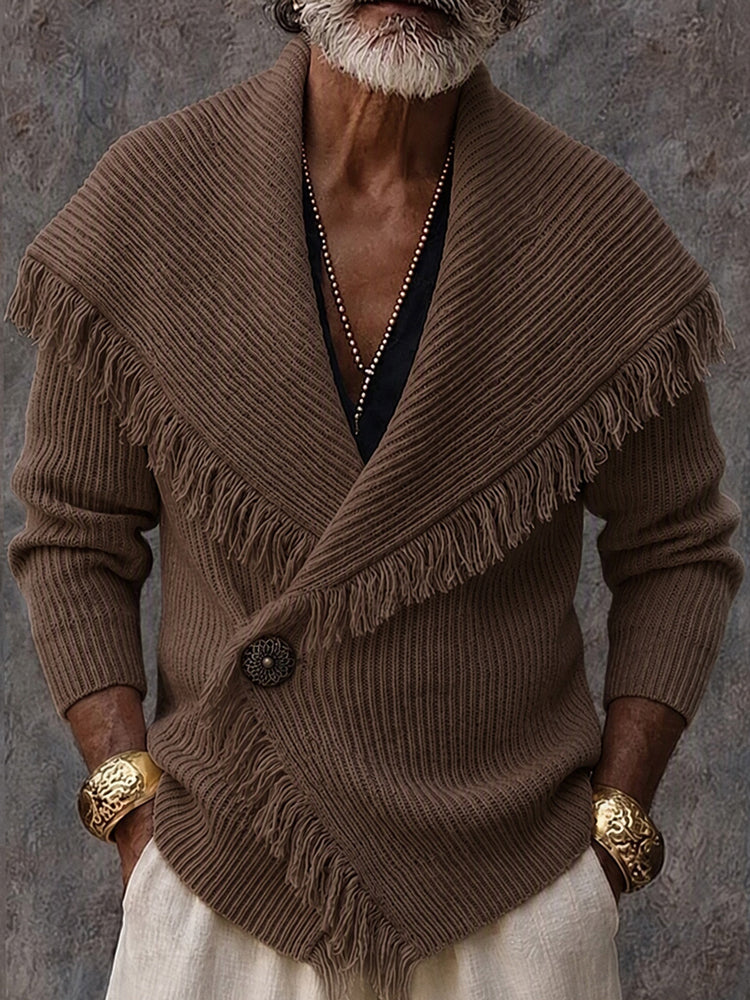 Tristan - Gebreide heren cardigan met franjesjaal