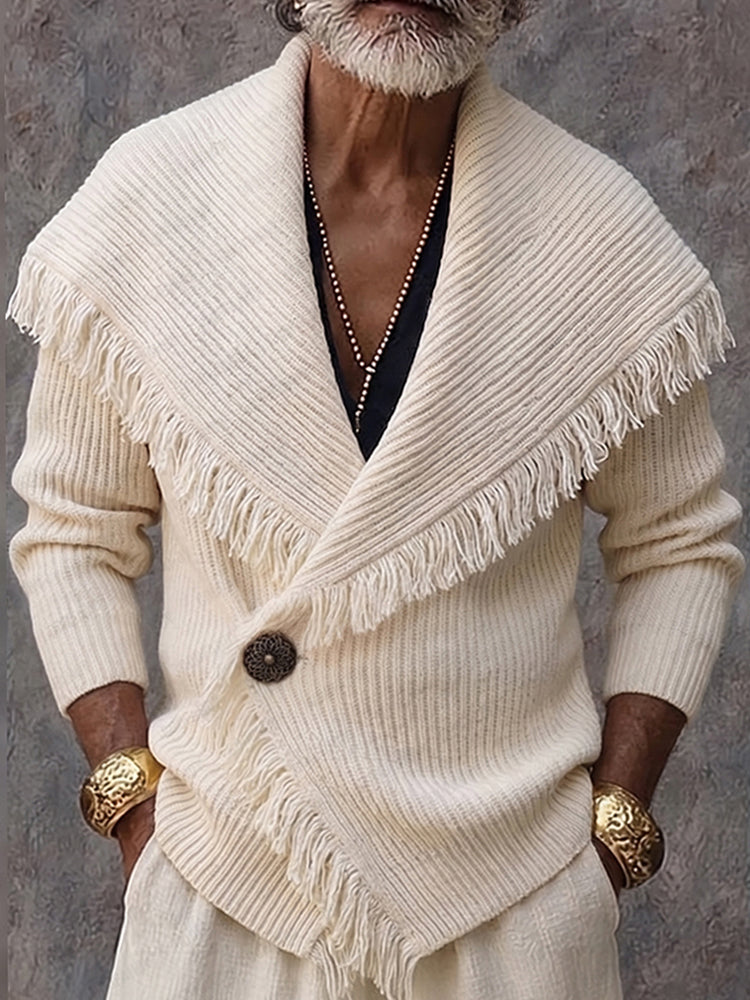 Tristan - Gebreide heren cardigan met franjesjaal