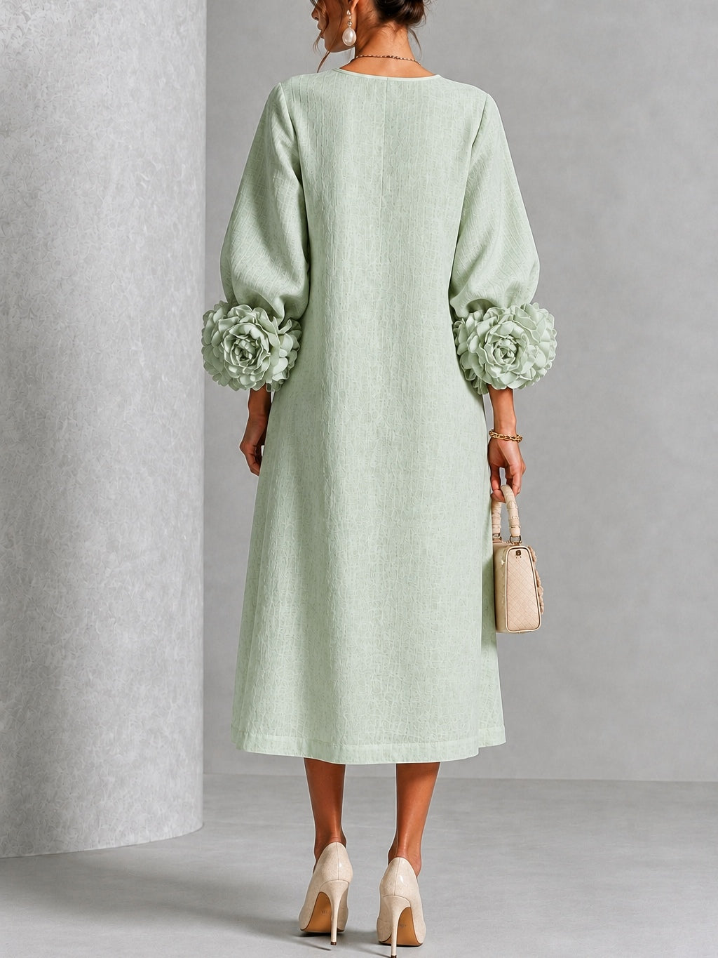 Aliette - Midi-jurk voor vrouwen met bloemenmouwen