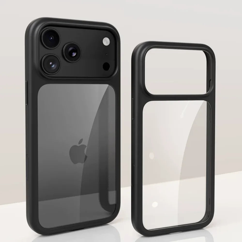 Coque de téléphone transparente de luxe bordeaux pour iPhone 17 18 Pro Max 17 18Pro, boutons métalliques, toucher peau, AI Touch, coque de protection antichoc