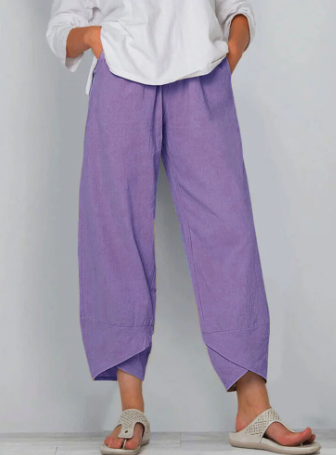 Belythia - Vintage asymmetrische hoge taille damesbroek met zakken