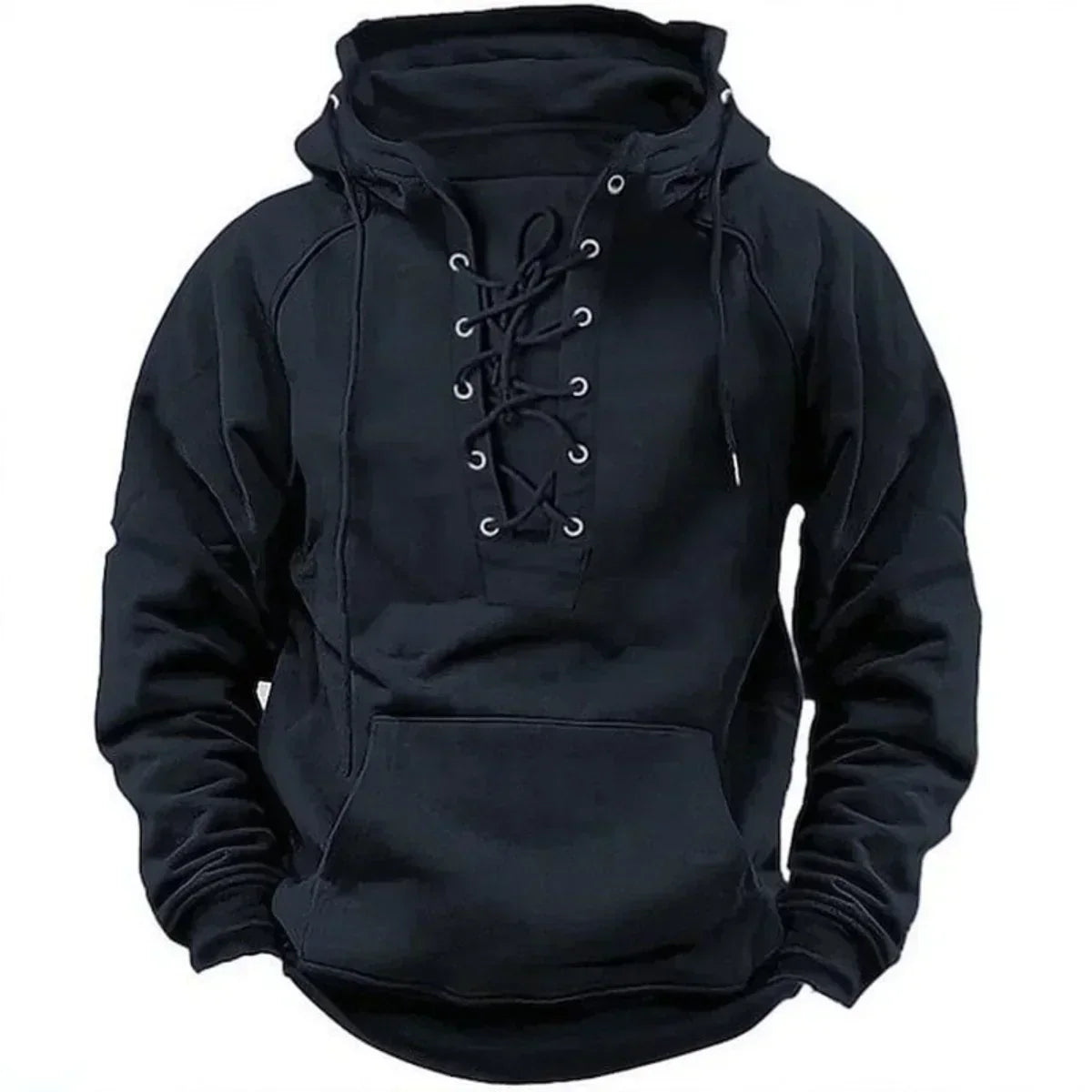 Mathieu - Dikke hoodie voor mannen met vintage vetersluiting