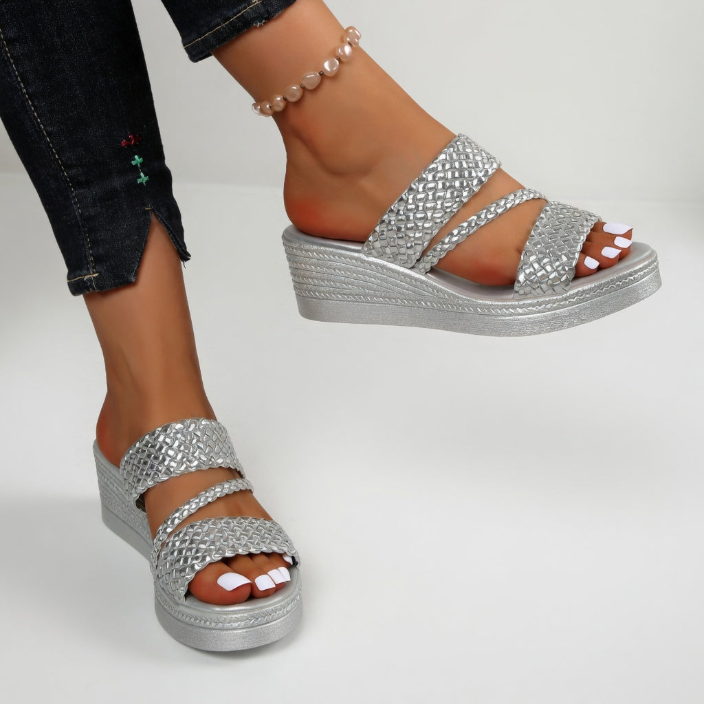 Hysoria - Dames sandalen met gevlochten hakken en gekruiste banden