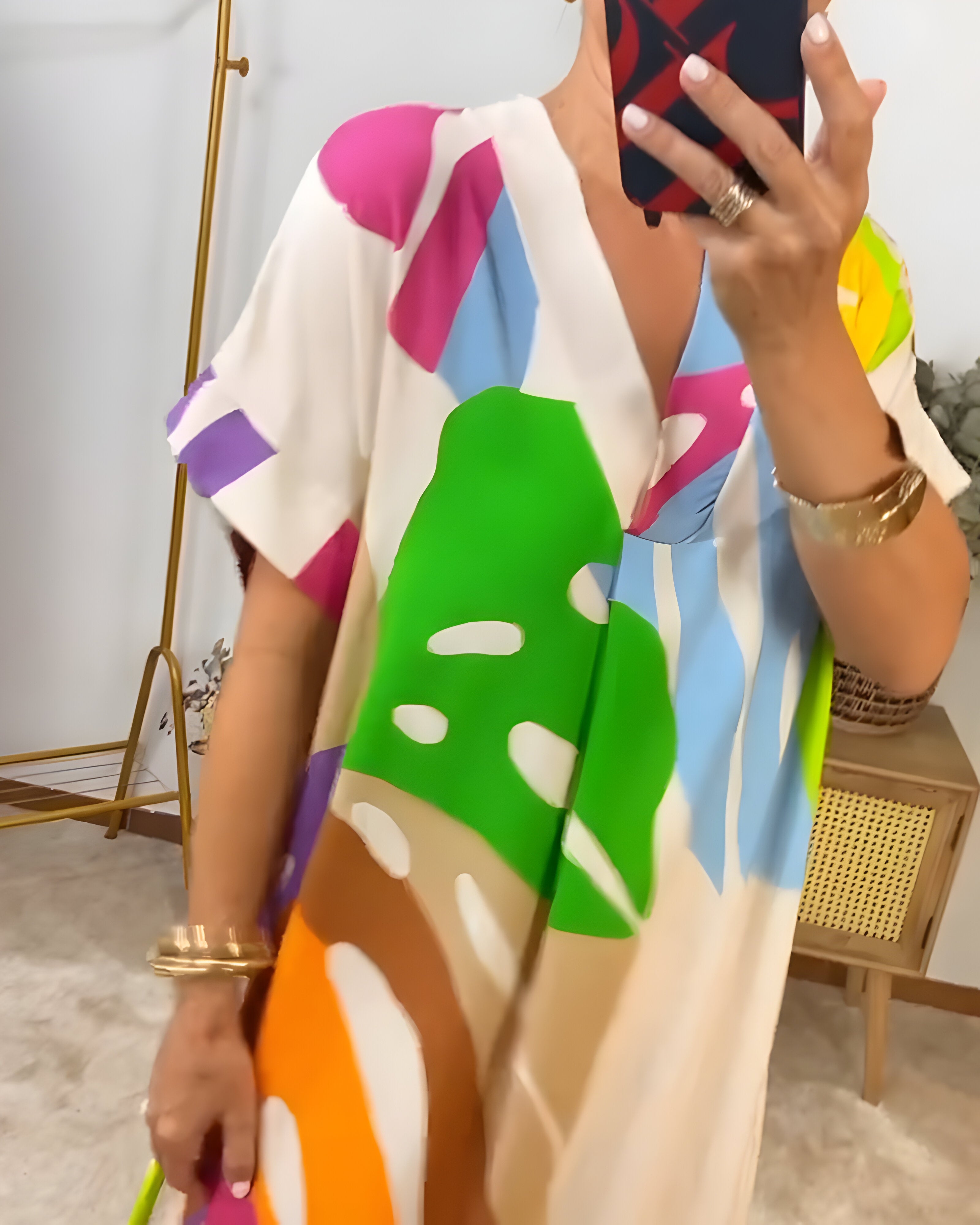 Nerissa - Casual jurk met kleurrijke bladprint voor een frisse en natuurlijke stijl