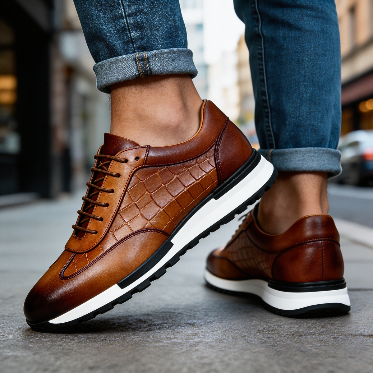 Samuel - Heren sneakers van echt leer met elegante veters