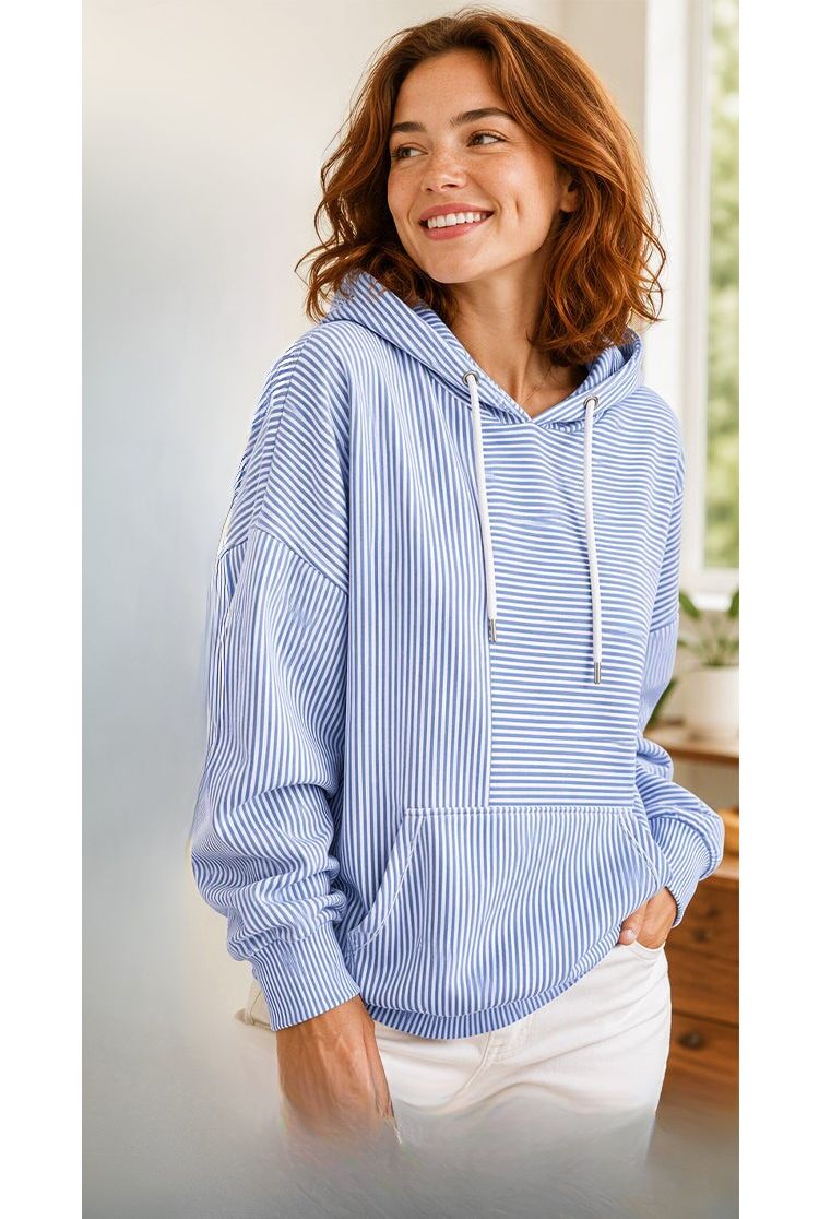 Floralie - Gestreepte dames hoodie met kangoeroezak en verstelbare koorden