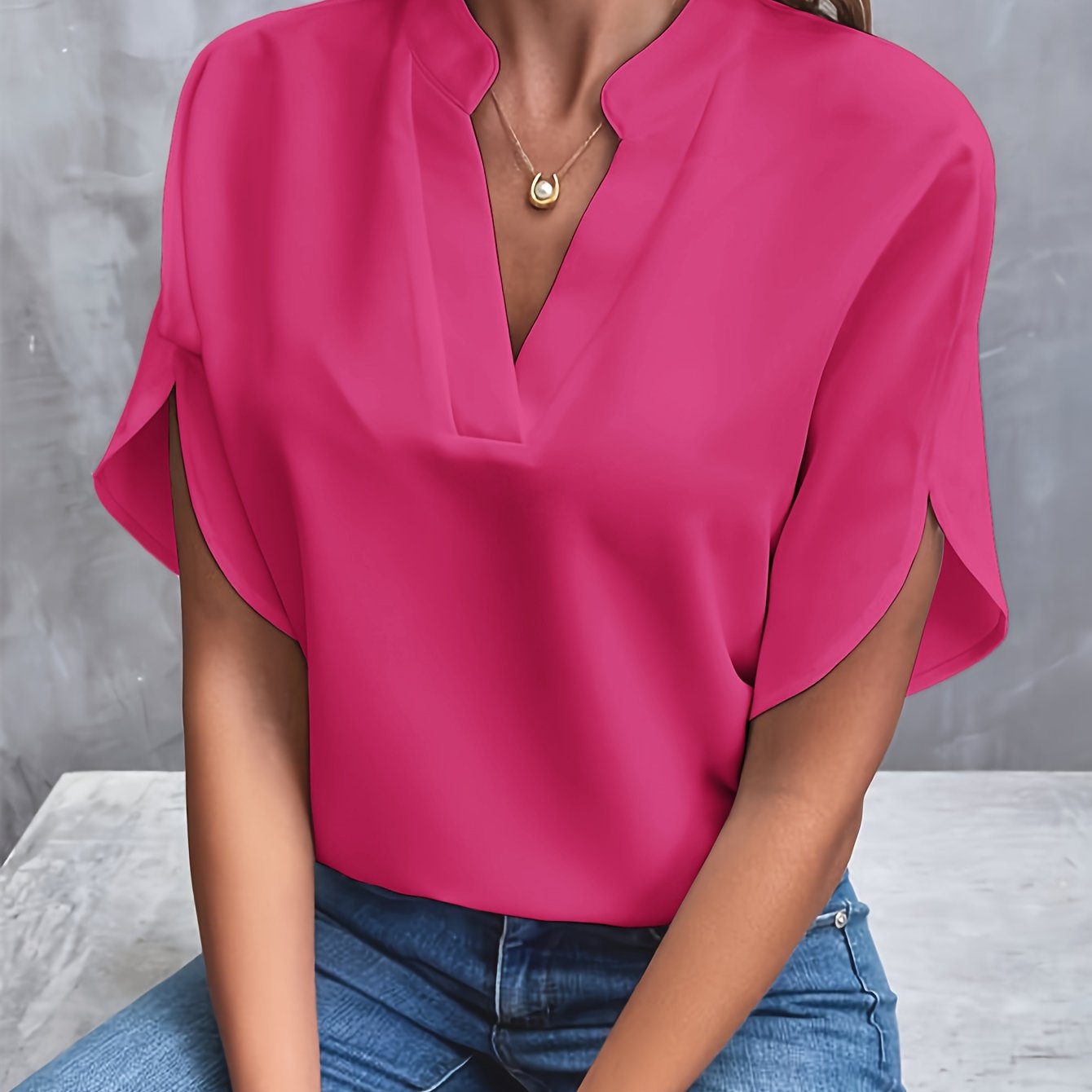 Kiana - Blouse Unicolore met Col en V