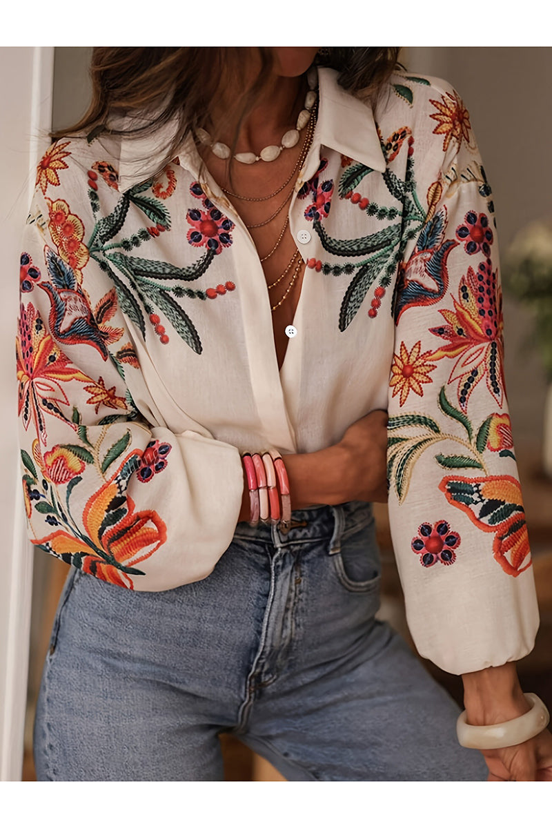 Fabienne - Bloemenhemd met borduursels – Een vleugje Middellandse Zee in elk detail