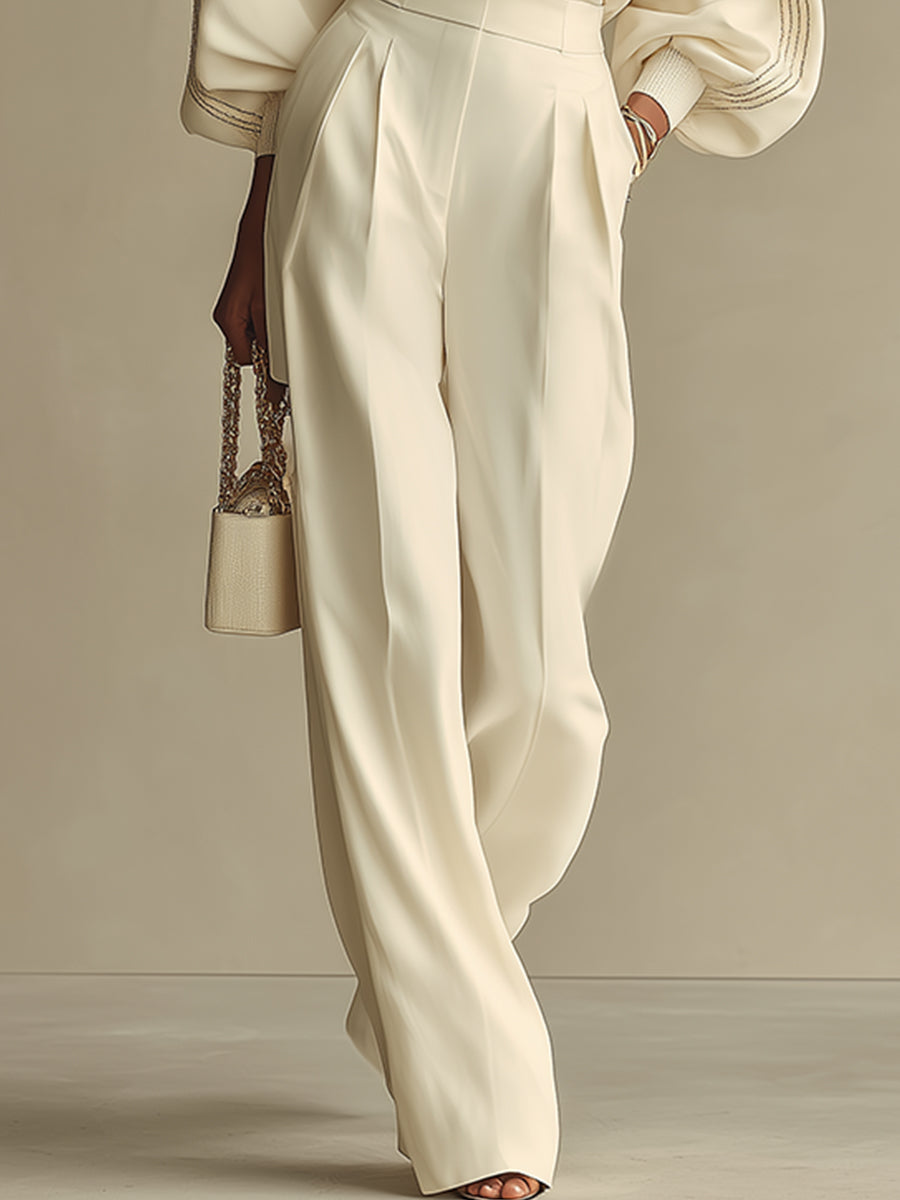 Oliveth - Elegant Vrouwen Ensemble Met Textuur Top en Vloeiende Brede Broek