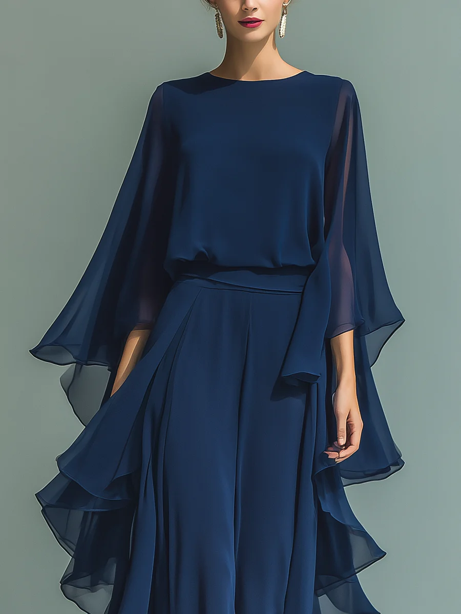 Cynvra - Vrouwelijke Elegante Vloeiende Volants Set Voor Avond en Evenementen