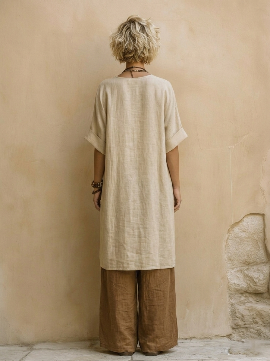Dovixa - Dames Set Drie Stukken Ruime Snit Brede Broek Boheemse Stijl
