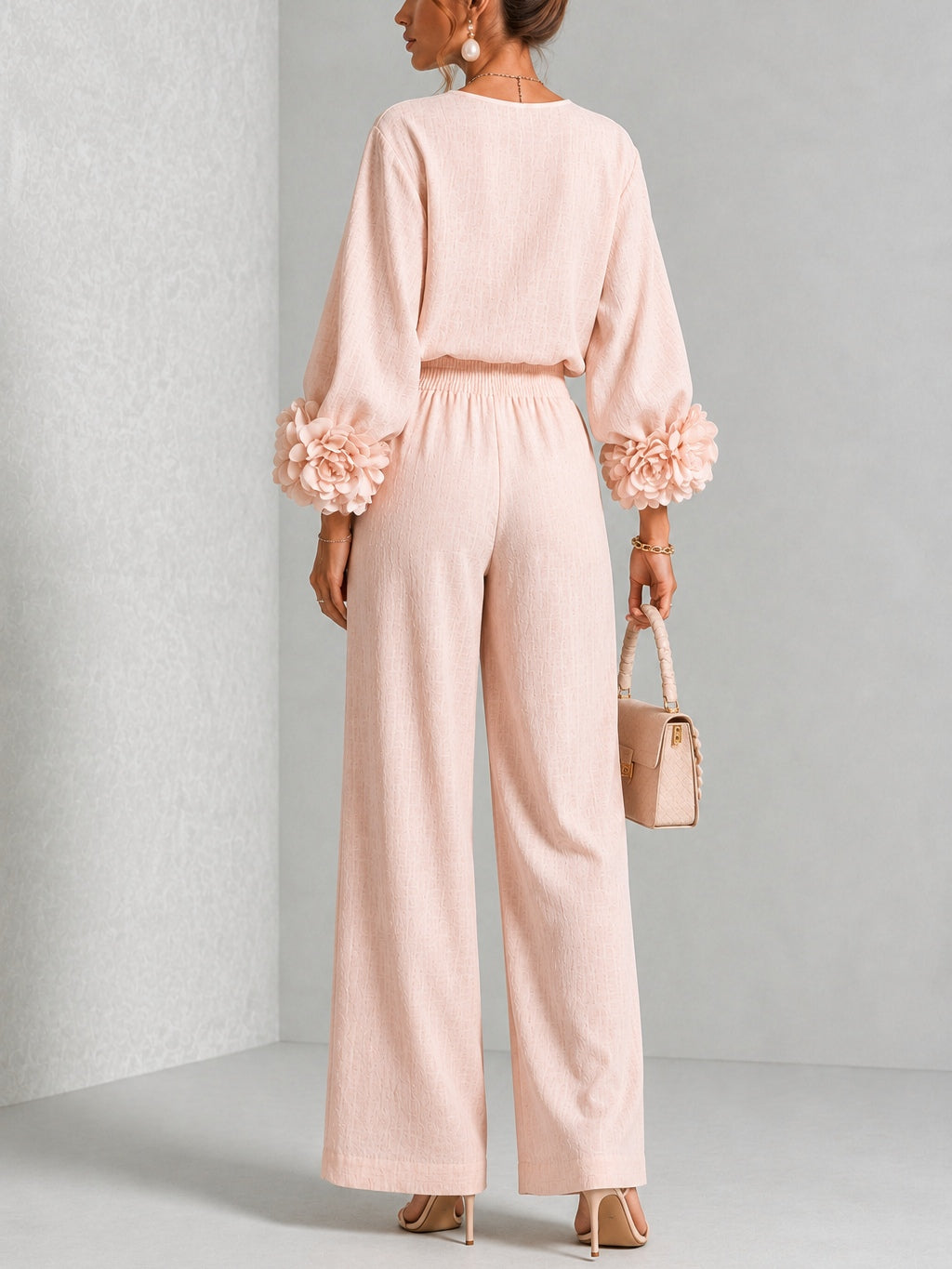Marloes - Vrouwen tweedelig ensemble met elegante bloemenmouwen