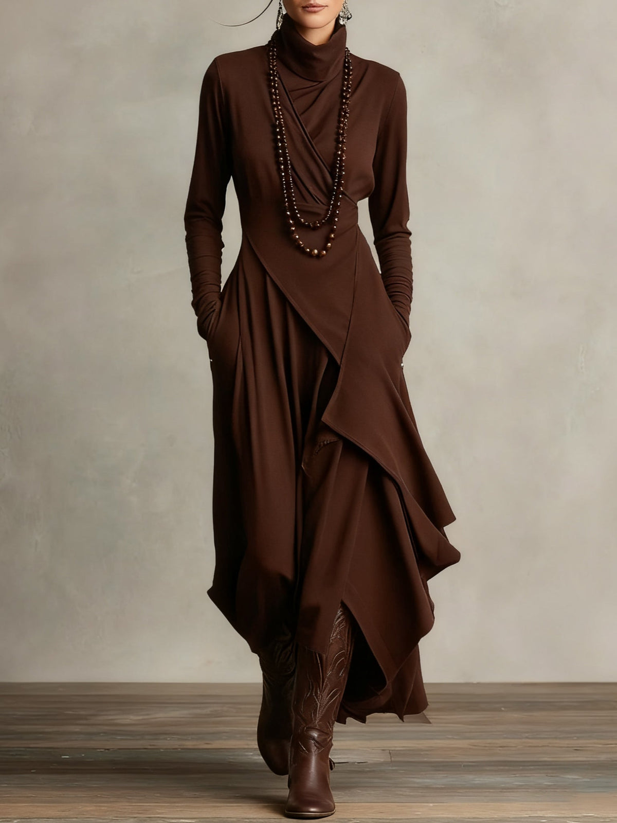 Odélie - Lange jurk voor dames met asymmetrische col en draping