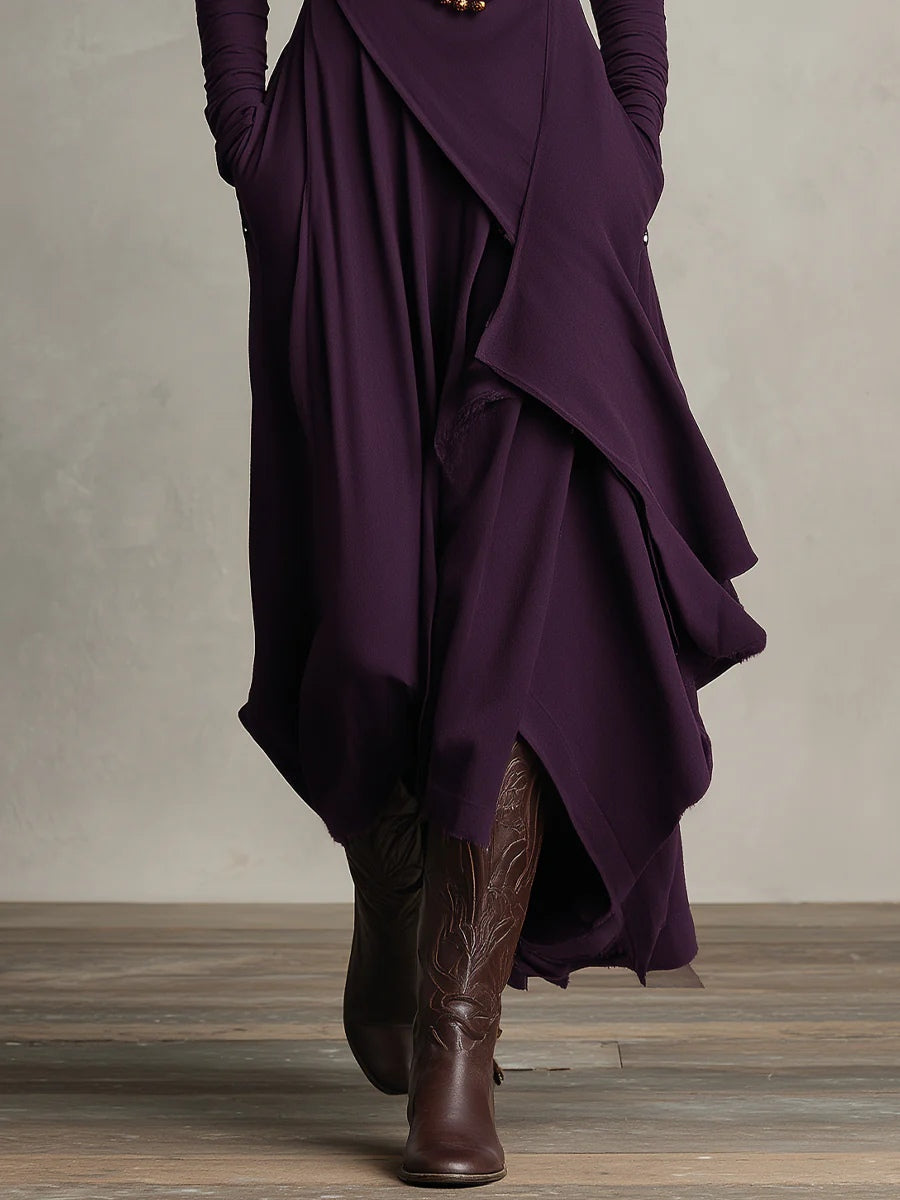 Odélie - Lange jurk voor dames met asymmetrische col en draping