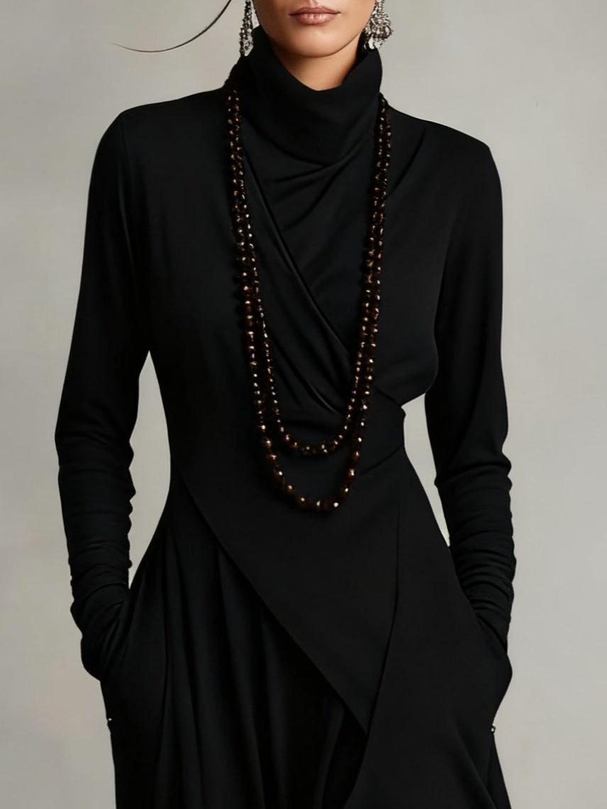 Odélie - Lange jurk voor dames met asymmetrische col en draping