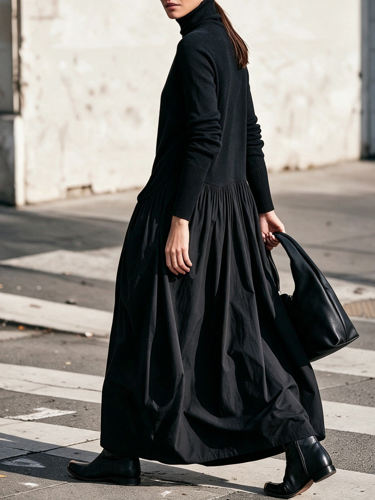 Tessel - Oversized dames jurk met hoge kraag en zakken