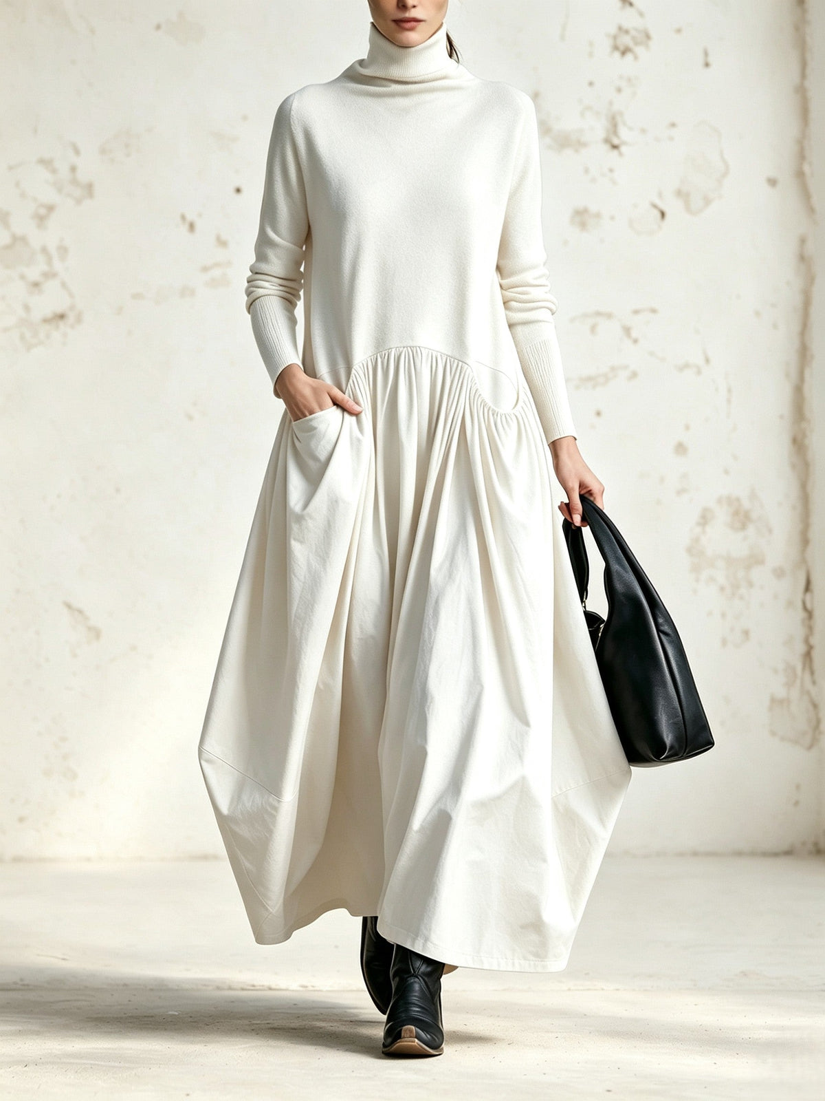 Tessel - Oversized dames jurk met hoge kraag en zakken