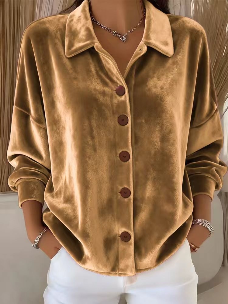 Navyne - Elegante Velours Blouse met Knopen