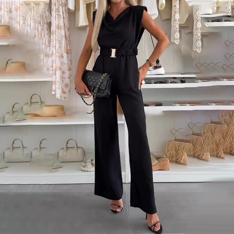 Briova - Dames jumpsuit zonder mouwen met gedrapeerde decolleté