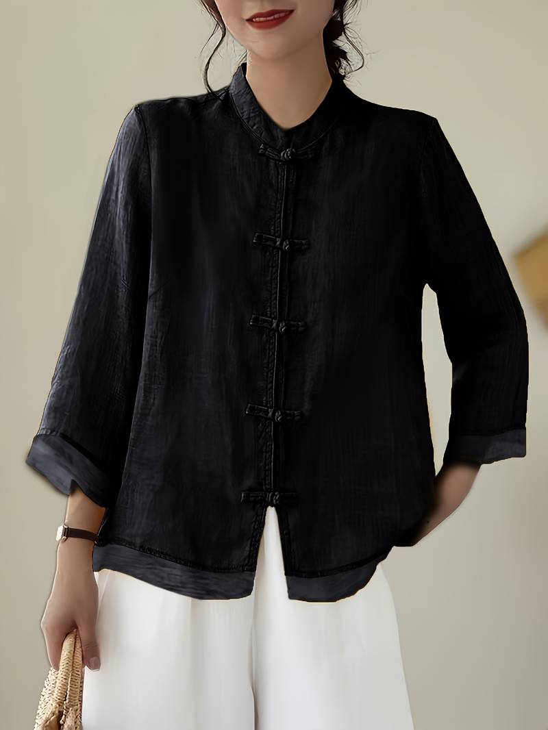 Celmira - Vintage Oversized Blouse met Geknoopte Sluiting