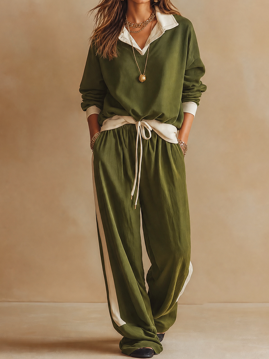 Hinke - Tweedelige damesoutfit met polo-nek en brede broek