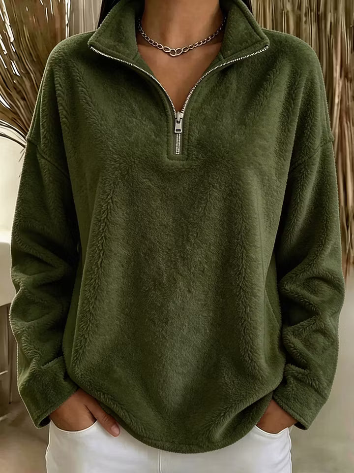 Harmke - Dames fleece sweat met comfortabele halve rits