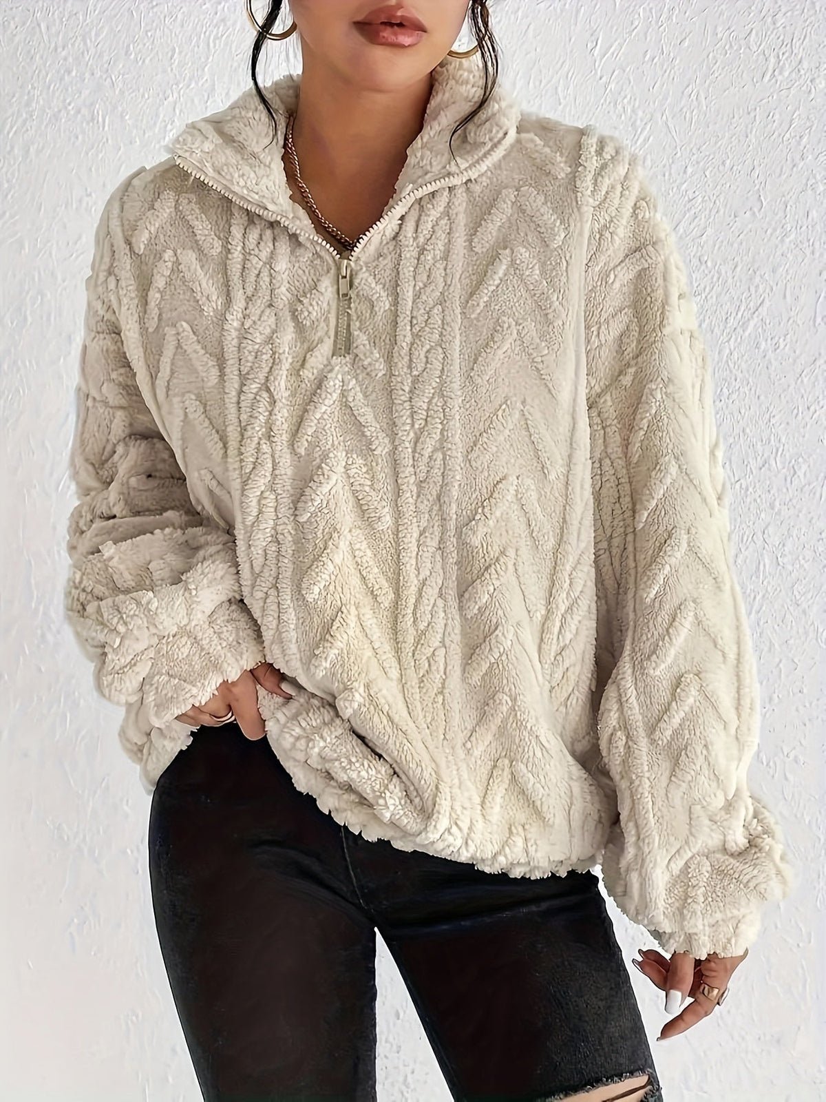 Claudette - Luxe Sweatshirt met Fleece en Kabeltricot