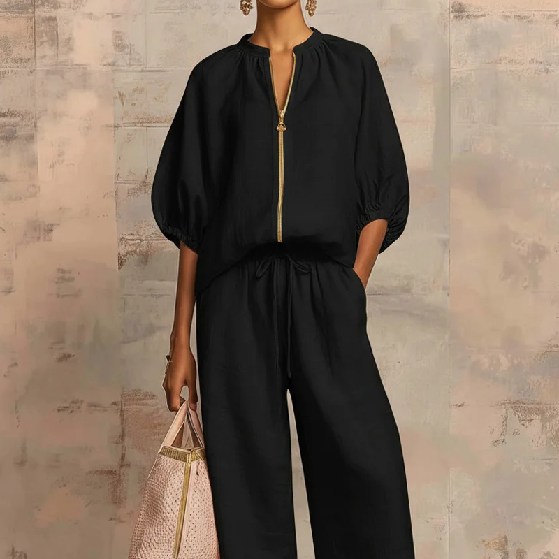 Calyndra - Dames tweedelig ensemble met rits-top en brede broek