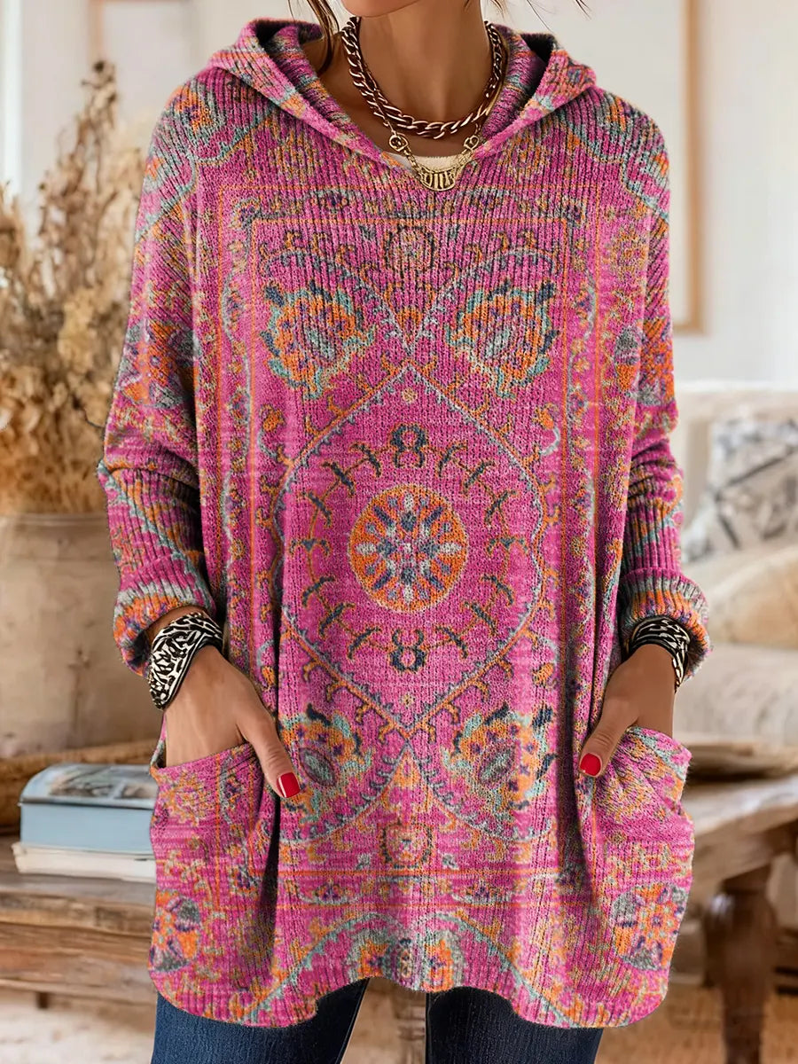 Hynessa - Dames tuniek met capuchon, gedrukte, losse, moderne casual stijl
