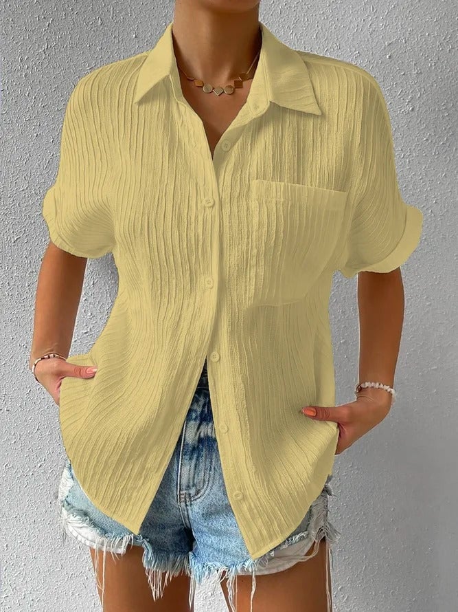 Plyora - Dames Blouse Ruim Met Knopen Klassieke Kraag Casual Stijl
